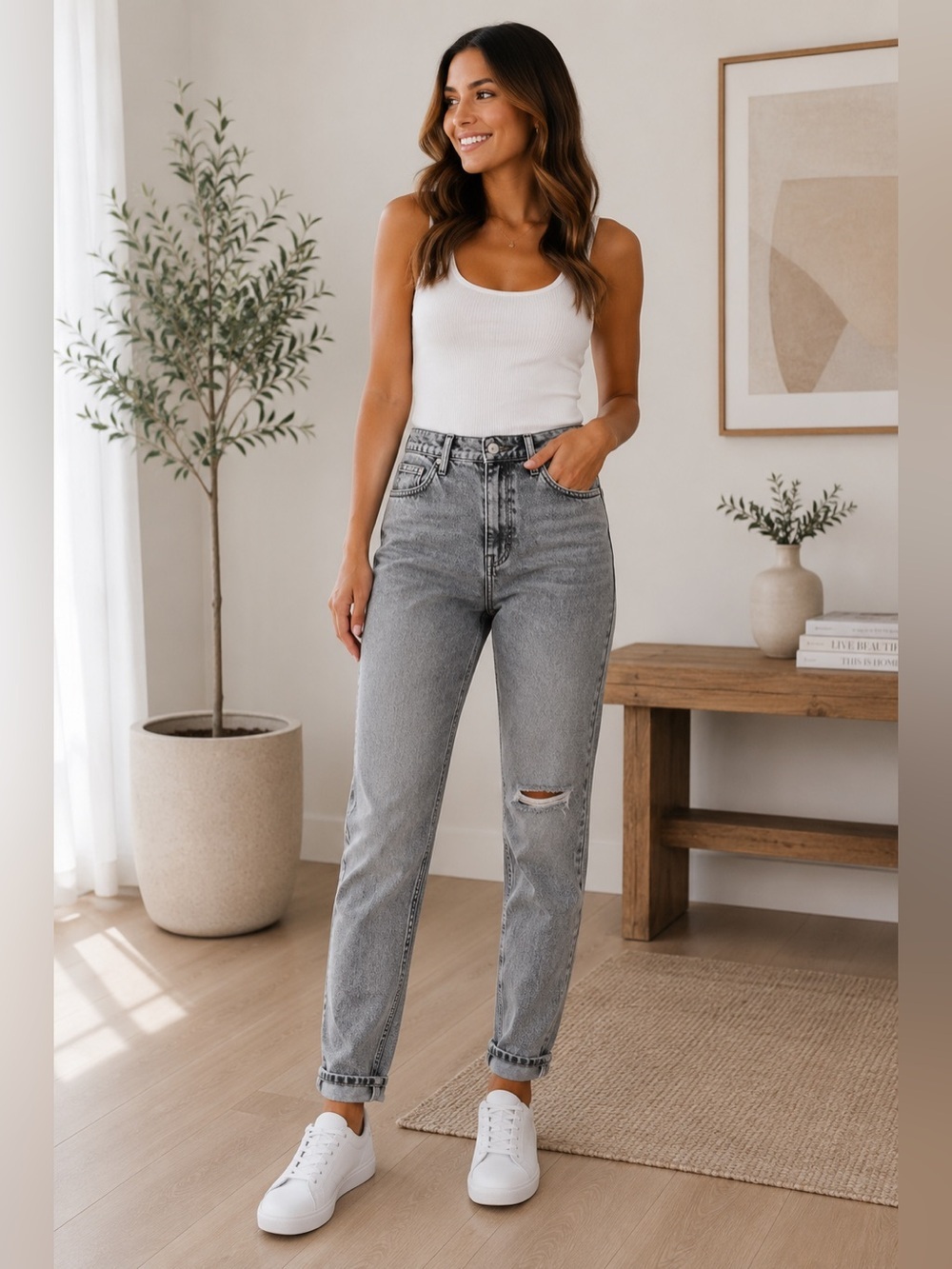 Garage Denim Mom Jeans – Gray Acid Wash – Size 0